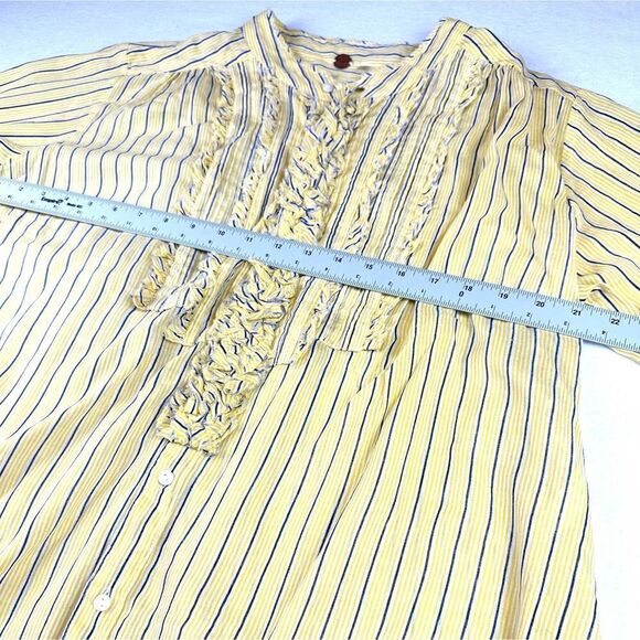 Free People FPone Yellow and Blue Striped Hand Printed Long Sleeve Top Women’s S - Picture 6 of 11